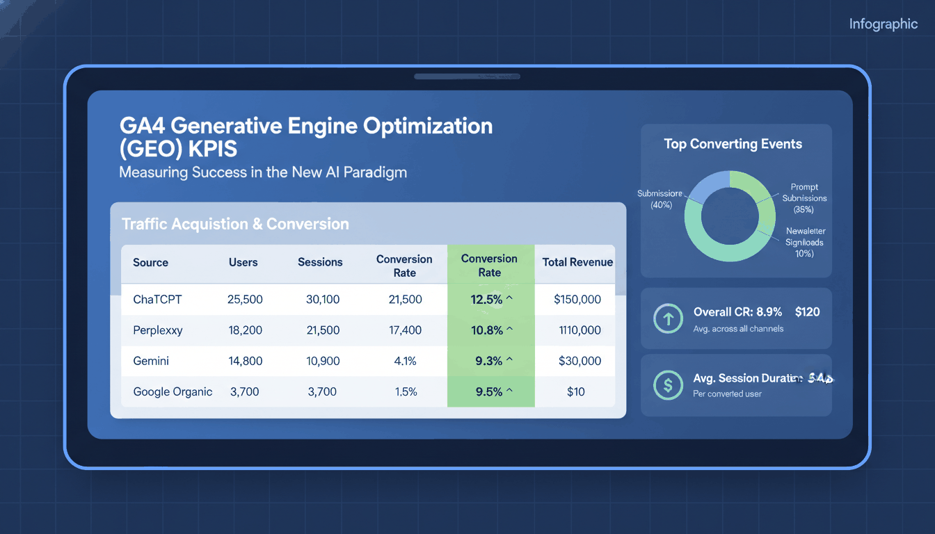 A summary dashboard view of AI referral sources and the "AI-Influenced Conversion Rate" metric.