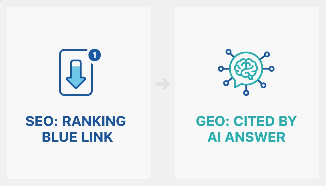 SEO vs GEO comparison: ranking blue links vs being cited in AI answers