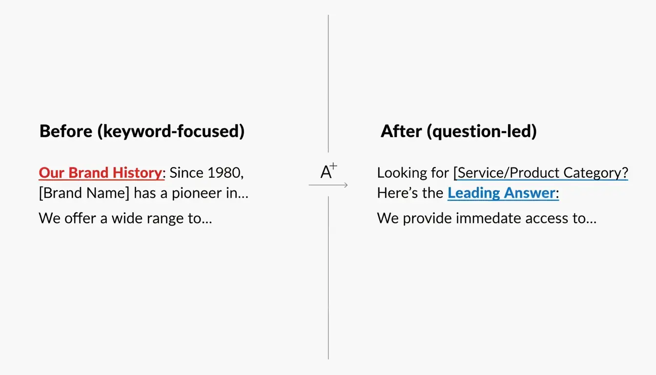 Side-by-side comparison: keyword-focused vs question-led opening, showing structural difference