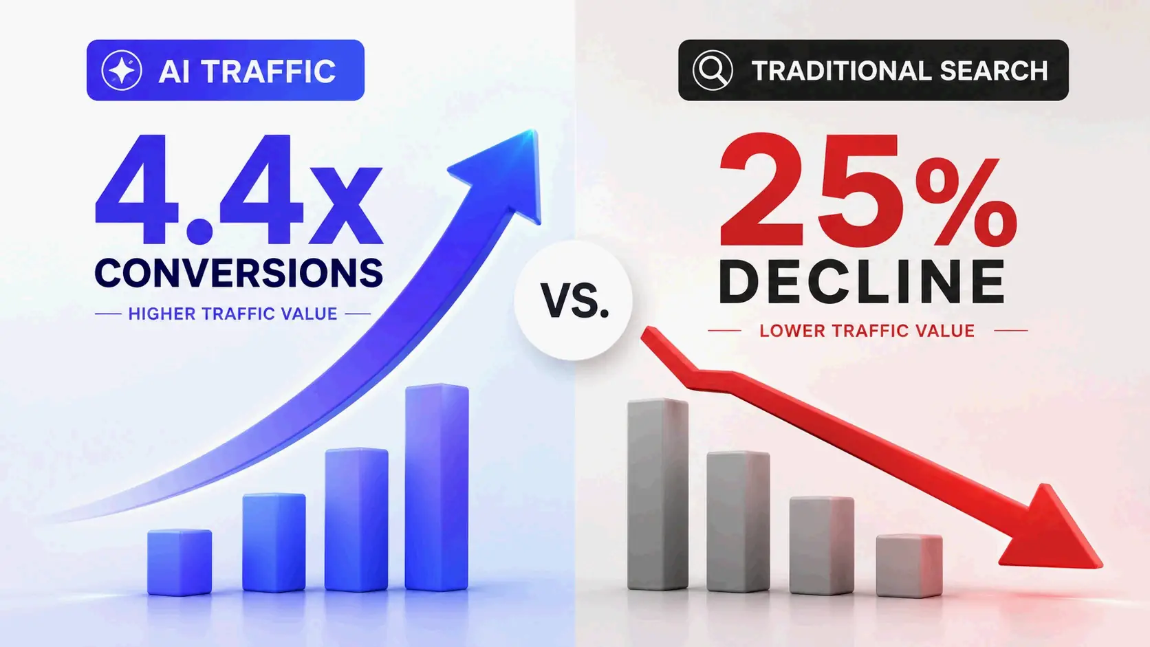 AI traffic and conversion value comparison: 4.4x conversions and 25% decline in traditional search