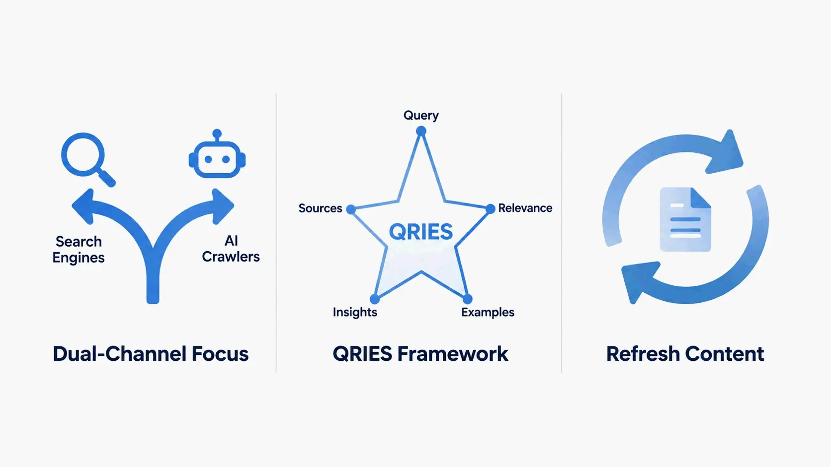 Key takeaways: dual-channel focus, QRIES framework, content refresh